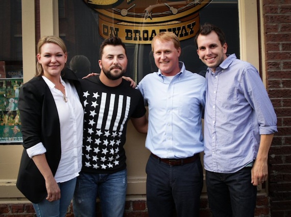 Pictured (L-R): Haley McLemore (377 Management), Tyler Farr, John Ozier (ole GM, Nashville Creative), and Ben Strain (ole Creative Director, Nashville).