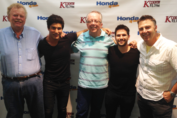 Dan + Shay took time to visit with Mr. Bob & Rick Brooks aka Big Red to promote 19 You+Me, their Warner Brothers single. Pictured (L-R): Mr. Bob (PD, WOGK), Dan Smyers, Rick Brooks (MD, WOGK), Shay Mooney and Tom Martens (WMG)