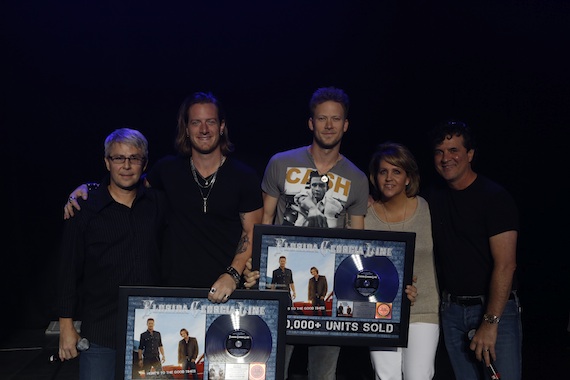 Pictured (L-R): Republic Nashville President/Big Machine Label Group EVP Jimmy Harnen; FGL's Tyler Hubbard and Brian Kelley; Big Machine Label Group SVP Sales, Marketing & Interactive Kelly Rich; Big Machine Label Group President/CEO Scott Borchetta. Photo: Justin Mrusek