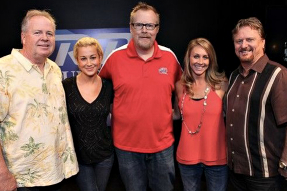 Kellie Pickler recently stopped by WFUS US 103.5 to promote her latest Black River single Little Bit Gypsy in anticipation of her Nov. 11 The Woman I Am album release date. Pictured (L-R):  Mike Wilson (Black River); Pickler; Travis Daily (PD); Launa Phillips (MD); and Joe Carroll (Black River). 