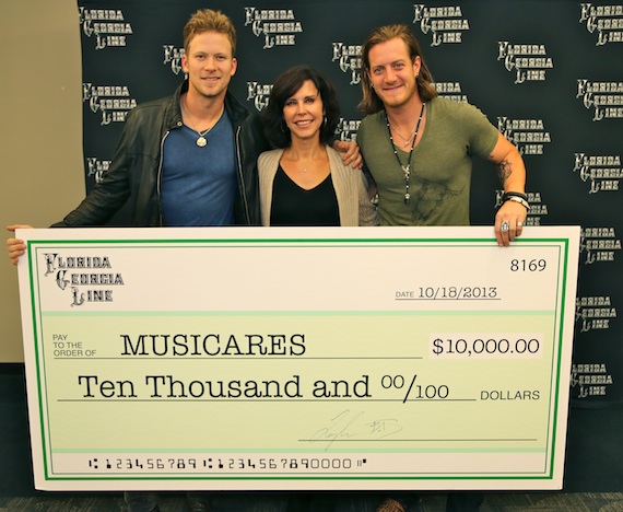  Pictured (L-R): FGLs Brian Kelley; Executive Director of MusiCares Debbie Carroll, LCSW; FGLs Tyler Hubbard. Photo: Justin Mrusek