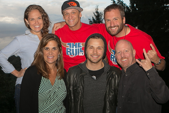 One lucky KUPL winner and 50 of their friends were treated to a Joel Crouse acoustic backyard show. Pictured (back row):  KUPL Morning show DJs Monica, Howie and Jake.(front row): SDUs Lisa Owen, Crouse and KUPL Promotion Director