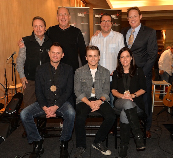 Pictured (Back row, L-R): BMIs Jody Williams, Warner Music Nashvilles John Esposito, Universal Music Publishings Kent Earls and BMIs Clay Bradley; (Front row, L-R): co-writer Troy Verges, Hunter Hayes and co-writer Lori McKenna.