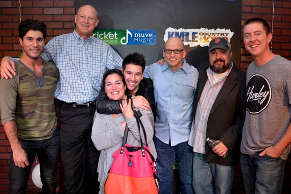 Dan + Shay recently stopped by KMLE on their west coast promo tour in support of the debut single 19 You + Me, which lands at No. 61 after only three weeks rising! Pictured (L-R): Dan Smyers, Tim Pohlman (GM), Shay Mooney, Raffaella Braun (WMN), Tim Richards (PD), Chris Palmer (WMN) & Drew Bland (MD).