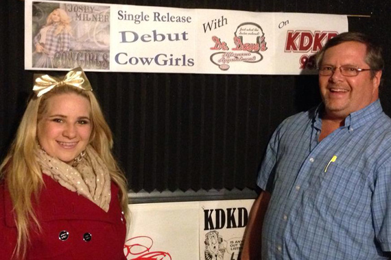 MTS Managements Josey Milner (L) recently premiered her single, "Cowgirls" with Dr. Dave Young (R) on KDKD in Clinton, MO. 