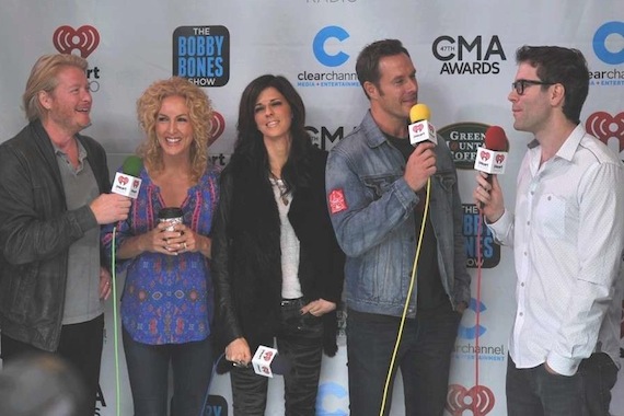 CMA Vocal Group of the Year Little Big Town recently visited with Premiere Networks personality Bobby Bones prior to the annual awards show in promotion of this weeks No. 26 Capitol Nashville single, Sober. Pictured (L-R): LBT's Phillip, Kimberly, Karen, Jimmy, and Bobby Bones.