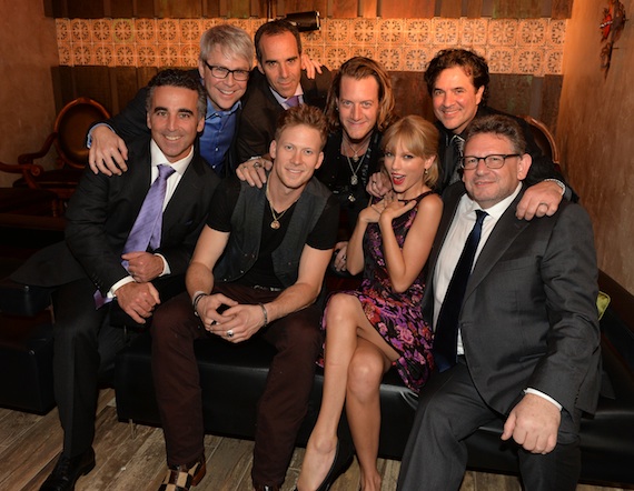 Pictured (L-R): Front Row  Universal Republic Records Chairman/CEO Monte Lipman; Florida Georgia Lines Brian Kelley; Taylor Swift; Universal Music Group Chairman/CEO Lucian Grainge; Back Row  BMLG EVP/Republic Nashville President Jimmy Harnen; Universal Republic Records President/COO Avery Lipman; Florida Georgia Lines Tyler Hubbard; and BMLG President/CEO Scott Borchetta 