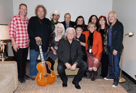 Pictured (L-R, back): Gordon Kennedy, Brian Ahern, Brad Paisley, Buck White, Molly Skaggs, Sharon White, Cheryl White and Peter Frampton; (front) Country Music Hall of Fame member Emmylou Harris, Ricky Skaggs, Country Music Hall of Fame member Brenda Lee and Vice President of Development Pamela Johnson.