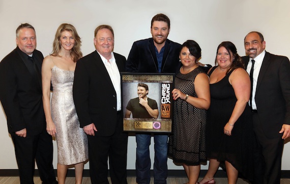 Pictured (L-R): Keith Gale, SVP Promotion, RCA Nashville; Marion Kraft, Shopkeeper Management; Gary Overton, Chairman & CEO, Sony Music Nashville; Chris Young; Caryl Healey, VP Sales, SMN; Alaina Vehec, Director of Digital Sales, SMN and Paul Barnabee, SVP Marketing, SMN.