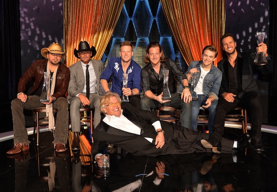 Pictured (L-R, Seated): Jason Aldean, Tim McGraw, Brian Kelley (Florida Georgia Line), Tyler Hubbard (Florida Georgia Line), Hunter Hayes, Luke Bryan; (Front): Ron White