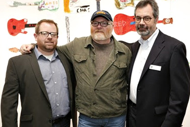 Pictured (L-R): Scott B. Bomar (music historian), Poe and Jay Orr (VP of museum programs)