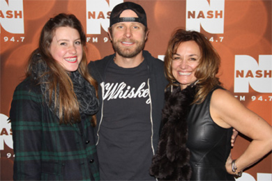 Dierks Bentley recently visited with WNSH/New York at the station's first Nash Holiday Bash in promotion of his No. 5 Capitol Nashville single, I Hold On. Pictured (L-R): Abby Bryant, Bentley and Kim Bryant (Cumulus/New York MM)