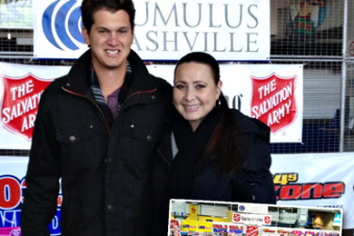 Becca Walls (R) visited with Jon Pardi (L) at Nashvilles LP Field when he stopped by to donate toys for Toy Field. Pardis Capitol Nashville debut album, 'Write You A Song,' is planned for release January 14. 