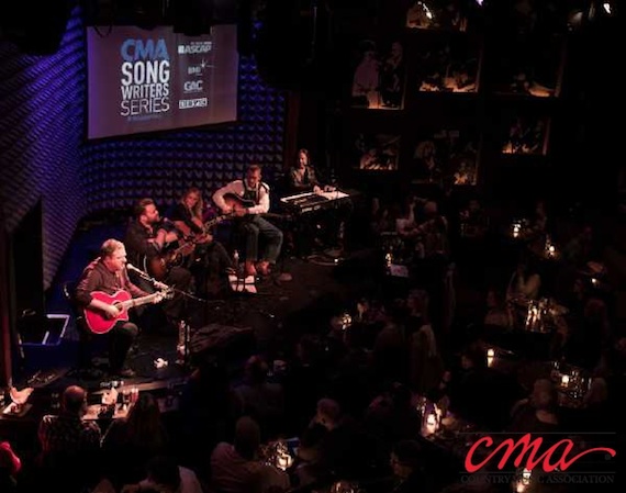 Pictured (L-R): Bob DiPiero, James Otto, Deana Carter, Rory Feek, and James Slater perform during the CMA Songwriters Series at Joe's Pub in New York City Wednesday night. Photo Credit: Kevin Yatarola / CMA