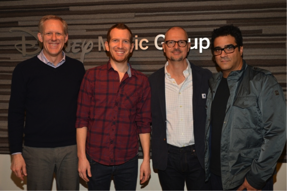 Pictured (L-R): Ken Bunt, President, DMG; Jess Cates, Songwriter; Mio Vukovic, SVP of A&R/Head of Creative, DMG; Emanuel Eman Kiriakou).