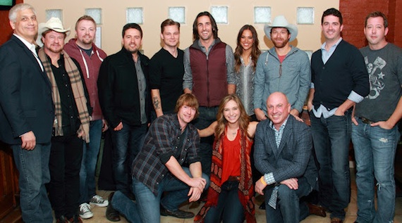 Pictured (Back Row, L-R): Dennis Kurtz, Paul Overstreet, Josh Osborne, Ilya Toshinsky. Frankie Ballard, Jake Owen, Jana Kramer, Scotty Emerick, Chris Blair and Jason Sturgeon. (Front Row, L-R): Ben Bradford, Olivia Lane and Jay Mackin. 