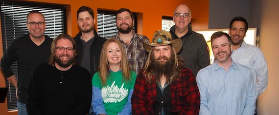 Pictured (Front row, L-R): Chip Petree (Petree Law),  Alicia Pruitt (Director, A&R, WCM),  Chris Stapleton, Ben Vaughn (EVP, A&R, WCM). (Back row, L-R): Steve Markland (VP, A&R, WCM), Matt Michiels (Production Manager, WCM), Blain Rhodes (Creative Coordinator, A&R, WCM), Phil May (VP & CM, WCM), Kris Wiatr (Wiatr & Associates)