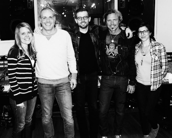 Pictured (L-R): 3 Ring Circus Music creative director Whitney Parker, Franklin Managements Darrell Franklin, Brandon Hood, Jeffrey Steele, and 3 Ring Circus A&R/artist management director Casey LeVasseur. Photo credit:  Anthony Scarlati