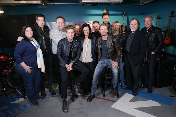 Pictured (front, L-R): Ryan Tedder (OneRepublic); Leslie Fram, SVP Music Strategy, CMT; Dierks Bentley; (back, L-R): Margaret Comeaux, CMT executive producer; Zach Filkins (OneRepublic); Tom Forrest, executive producer; Drew Brown (OneRepublic); Eddie Fisher (OneRepublic); Brent Kutzle (OneRepublic); Kathryn Russ; Bill Flanagan, CMT executive producer; John Hamlin, CMT executive producer. Photo Credit: John Russell/MaximumExposure