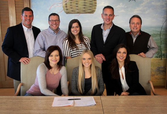 Pictured L-R are BMIs Mark Mason, Universal Music Publishings Kent Earls, G Major Managements Samantha Thornton, and BMIs Mike ONeill and Jody Williams; (front row, l-r): Gloria Martinez, Danielle Bradbery, and G Major Managements Virginia Davis.Photo: Drew Maynard