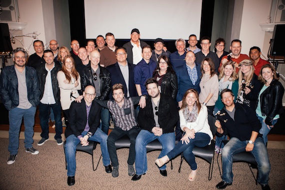 Arista Nashvilles Jerrod Niemann and The Swon Brothers made an appearance today at the CBS Radio luncheon at Sony Music Nashville. Pictured here, in addition to the CBS programmers, Colton and Zach Swon and Jerrod Nieman, are Arista Nashville Promo VP Lesly Tyson and the entire Arista Nashville promo team.Credit: Ivor Karabatkovic