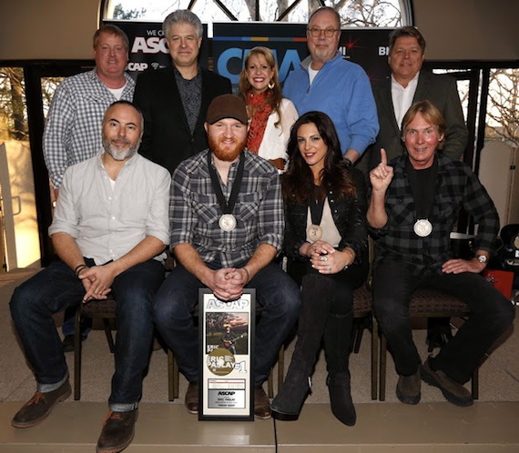 Marshall Altman, Eric Paslay, Rose Falcon and Rob Crosby, (back row): ASCAP's Mike Sistad, Cal IV Entertainment's Daniel Hill, The Song Factory's Jennifer Johnson, Universal Music Group Nashville's Mike Dungan and BMI's David Preston. Photo by Ed Rode.