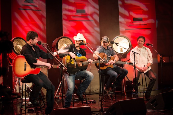 Pictured (L-R): Lee Thomas Miller, Brad Paisley, Kelley Lovelace, Chris DuBois. Photo By: Ben Enos