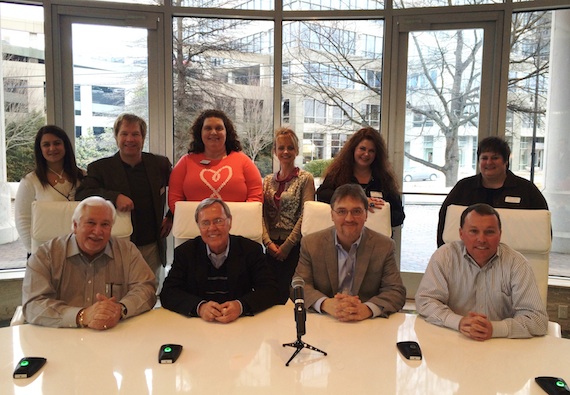 Pictured (L-R): Front row:  Mike Milom, Orville Almon, and Matthew Beckett with Rush Hicks (moderator).  Back row:  Denise Nichols (CSOS, Treasurer), Ted Goldtrhope (board member), Vice Chairman of CSOS, Jill Napier, Kele Currier (CSOS, Secretary), Wendi Crosby (board member) and Misha Hunke (board member). Photo credit:  Chelsea Jones