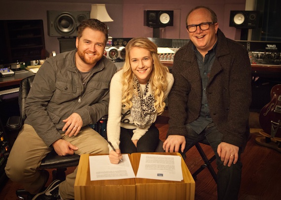 Pictured (L-R): Sam Ashworth (Creative Director, Twenty Ten Music), Peyton Parker, Charlie Peacock (Producer/Publisher, Twenty Ten Music)