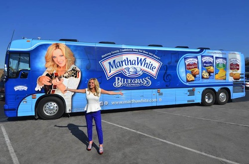 Rhonda Vincent shows off her newly wrapped Martha White bus.