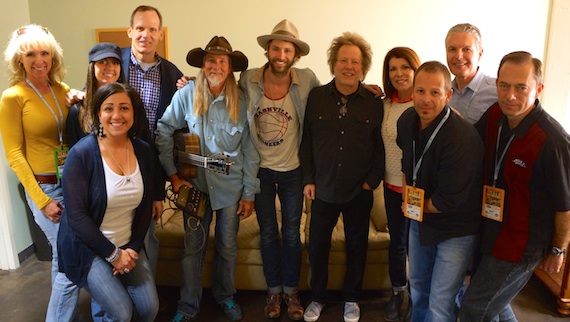 Pictured (L-R): KSFI-FM/KRSP-FM/KSL-AM Director of Sales Stephanie Palmer, Bonneville-Salt Lake VP of Marketing Tami Ostmark, KSFI/KRSP Sales Manager Emily Hunt, BMIs Dan Spears, Dean Dillon, Paul McDonald, Steve Dorff,  Bonnevilles  Lisa Brown, KSFI/KRSP Director of Promotions Joey Roth, KSL Broadcast Group President Darrell Brown, KSFI/KRSP Brand Manager Kelly Hammer.