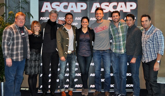 Pictured (L-R): ASCAP's Mike Sistad, Kele Currier and Ralph Murphy, Love and Theft's Stephen Barker Liles, ASCAP's LeAnn Phelan, Love and Theft's Eric Gunderson, ASCAP's Ryan Beuschel and Michael Martin, and Vector Management's Ross Schilling. Photo by ASCAP's Anna White.