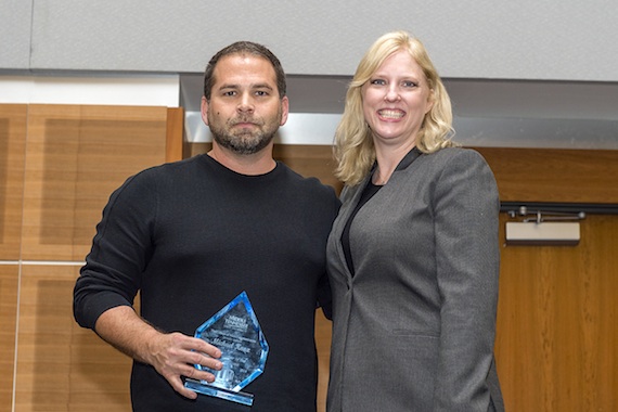 Pictured (L-R): Michael Knox, Beverly Keel, chair of the Department of Recording Industry. Photo: Andy Heidt.