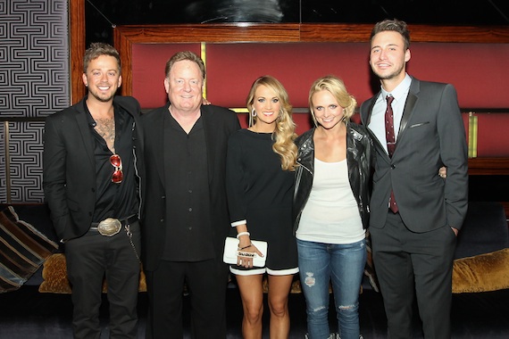 Pictured (L-R): Love and Thefts Stephen Barker Liles, Carrie Underwood, Miranda Lambert, and Love and Thefts Eric Gunderson. 