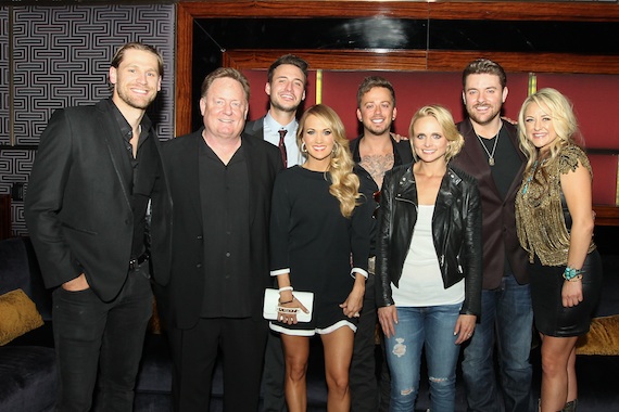 Chase Rice, Overton, Love and Thefts Eric Gunderson, Carrie Underwood, Love and Thefts Stephen Barker Liles, Miranda Lambert, Chris Young, and Leah Turner. Photo:  Meishach Moore / Christies Photographic Solutions 