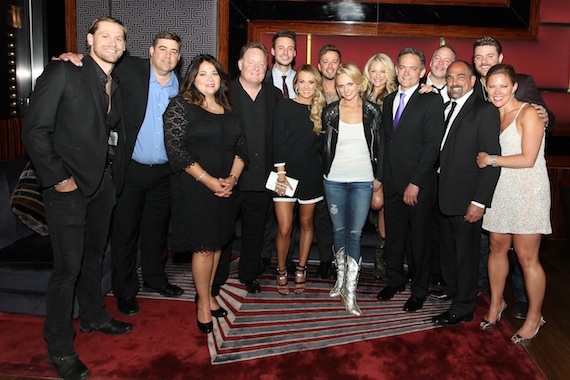 Pictured (L-R): Chase Rice; Sony Music Nashville A&R VP Jim Catino, Sales VP Caryl Healey, and Chairman & CEO Gary Overton; Love and Thefts Eric Gunderson; Carrie Underwood; Love and Thefts Stephen Barker Liles; Miranda Lambert; Leah Turner; SMN Sr. VP Finance & Operations Mike Craft; RCA Nashville Sr. VP Natl. Promotion Keith Gale; SMN Sr. VP Marketing Paul Barnabee; Chris Young; and Arista Nashville Promotion VP Lesly Tyson. Photo:  Meishach Moore / Christies Photographic Solutions