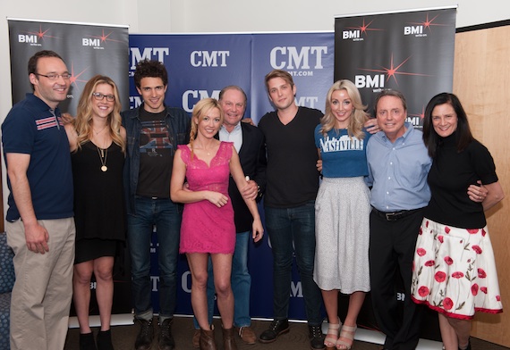 Pictured (L-R): Craig Shelburne, CMT.com senior editor; Penny Everhard, BMI associate director of writer/publisher relations; Marc Scibilia; Amanda Shires; Martin Clayton, CMT.com vice president; Steve McMorran (Satellite); Ashley Monroe; Jody Williams, BMI vice president of writer/publisher relations; Leslie Fram, CMT senior vice president of music strategy