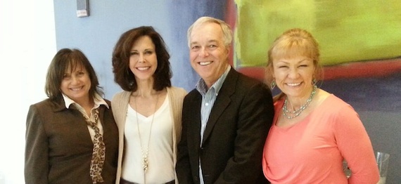 Pictured (L-R): SOURCE President Denise Nichols, Past-president Debbie Carroll, Paulson and former President Lainie Allbee.