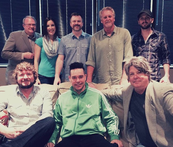 Pictured are (L-R): Seated - Combustion Music's Chris Van Belkom, Bobby Huff, Disney Music Publishing's Patrick Clifford. Standing - Attorney Jim Zumwalt, Disney's Ciara Gardner, Warner Chappell Music Publishing's Ben Vaughn, Combustion's Chris Farren and Kenley Flynn.