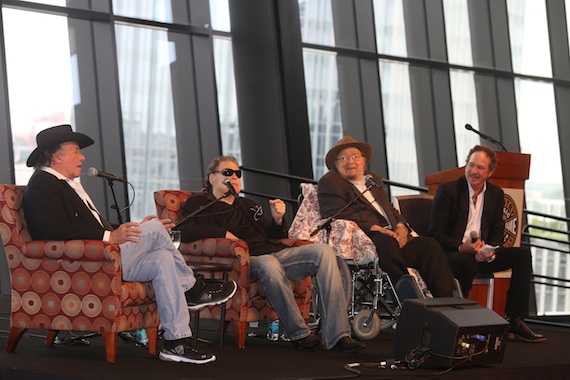 Pictured (L-R): Bobby Bare, Ronnie Milsap, and Mac Wiseman participate in a panel hosted by Kix Brooks at the 11th Annual CMA Artist Luncheon following the announcement that Milsap and Wiseman are the newest inductees to the Country Music Hall of Fame. Photo: Alan Poizner / CMA