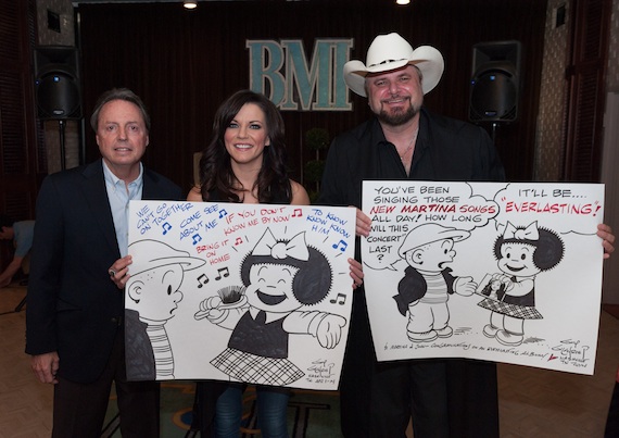 Photo (L-R): Jody Williams, BMI VP Writer/Publisher Relations; Martina McBride; Guy Gilchrist, "Nancy" Comic IllustratorPhoto Credit: Steve Lowry