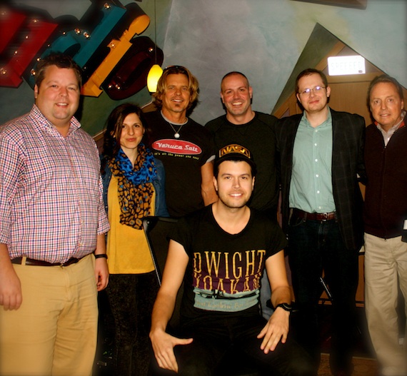 Pictured, (L-R):  BMI Executive Director Bradley Collins, 3 Ring Circus Music Director of A&R/Artist Management Casey LeVasseur, 3 Ring Circus Music President Jeffrey Steele, Franklin Publishing & Management President Darrell Franklin, Almon Law senior associate Noah McPike and BMI Vice President Jody Williams. Singer-songwriter Adam James (center).