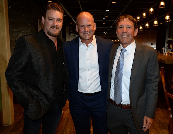 Pictured at tonight's (May 12) TJ Martell fundraiser, the Roast of Rob Beckham (L-R): WME's Beckham, Kevin Neal, and Greg Oswald.