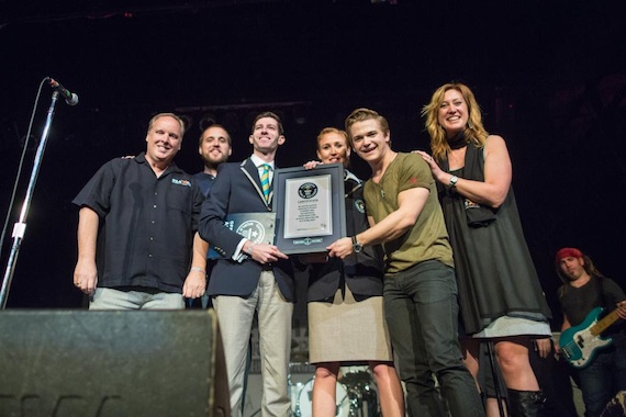 Hayes celebrates breaking a Guiness World Record.