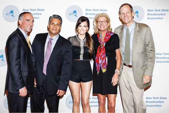 Pictured (L-R): NYSBA Board Member and President/GM of WLIG-TV David Feinblatt, NASH- FM Retail Sales Manager Rick Morales, Kacey Musgraves, NYSBA Board Member and NASH- FM General Sales Manager Maire Mason and BMIs Dan Spears.