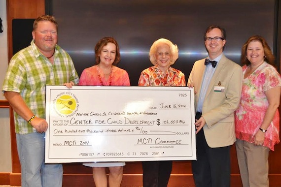 Pictured (L-R):  MCTI Co-Chair Bill Riddle; MCTI Sponsor Chair Patsy Wells; MCTI Co-Chair Patsy Bradley; Director of the Center for Child Development Dr. Tyler Reimschisel; Luann Mayer Assistant Director of Community Development Children's Hospital at Vanderbilt.