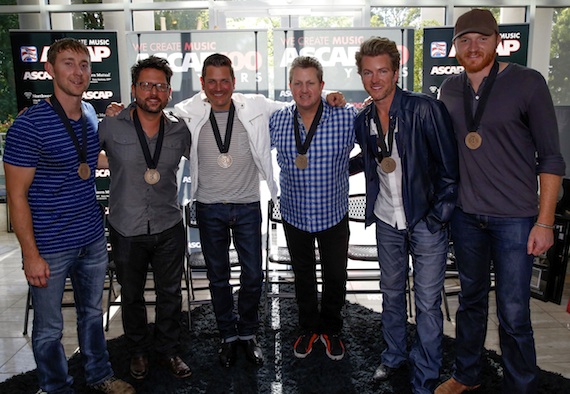 Pictured (L-R): Ashley Gorley, Chris DeStefano, Jay DeMarcus, Gary LeVox, Joe Don Rooney, and Eric Paslay.