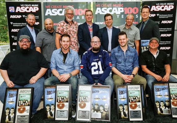 Pictured (back row, L-R): John Clore, Director of Brand Management, Word Entertainment; John Sanders, John Sanders LLC.; Dale Mathews, SVP, Music Publishing & Church Resources, Word Entertainment; Josh Bailey, SVP, A&R, Word Entertainment; Rod Riley, President & CEO, Word Entertainment; songwriter Benji Cowart; Jim Scherer, Whizbang, Inc., manager, Big Daddy Weave; (front row, L-R): Big Daddy Weave's Mike Weaver, Brian Beihl, Jay Weaver, Jeremy Redmon and Joe Shirk. Photo: Ed Rode. 