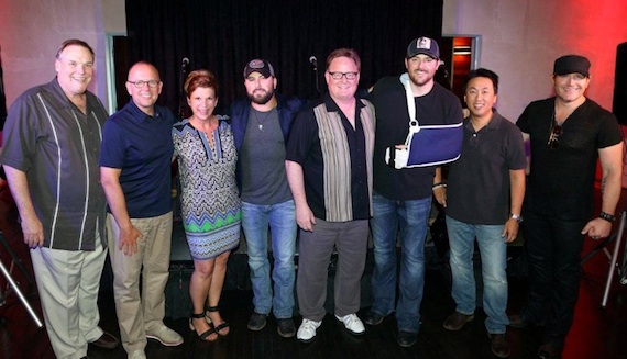 Pictured (L-R): CRB/CRS Executive Director Bill Mayne, CRB/CRS President/WLHK Charlie Morgan, WXTU's Shelly Easton, Tyler Farr, Chairman & CEO Sony Music Nashville Gary Overton, Chris Young, KKBQ's Johnny Chiang, and Jerrod Niemann.Photo: Alan Poizner