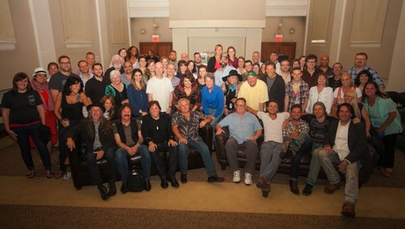 Pictured (L-R): Doobie Brothers members Patrick Simmons, Tom Johnston and John McFee; album executive producer and Doobie Brothers manager Bruce Cohn; Gary Overton, Chairman & CEO, Sony Music Nashville; Love and Thefts Eric Gunderson and Stephen Barker Liles; Casey James; album producer and executive producer David Lyndon Huff. Photo: Ivor Karabatkovic